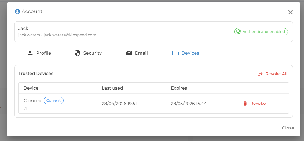 Trusted devices tab