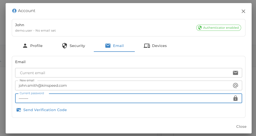 Account email tab