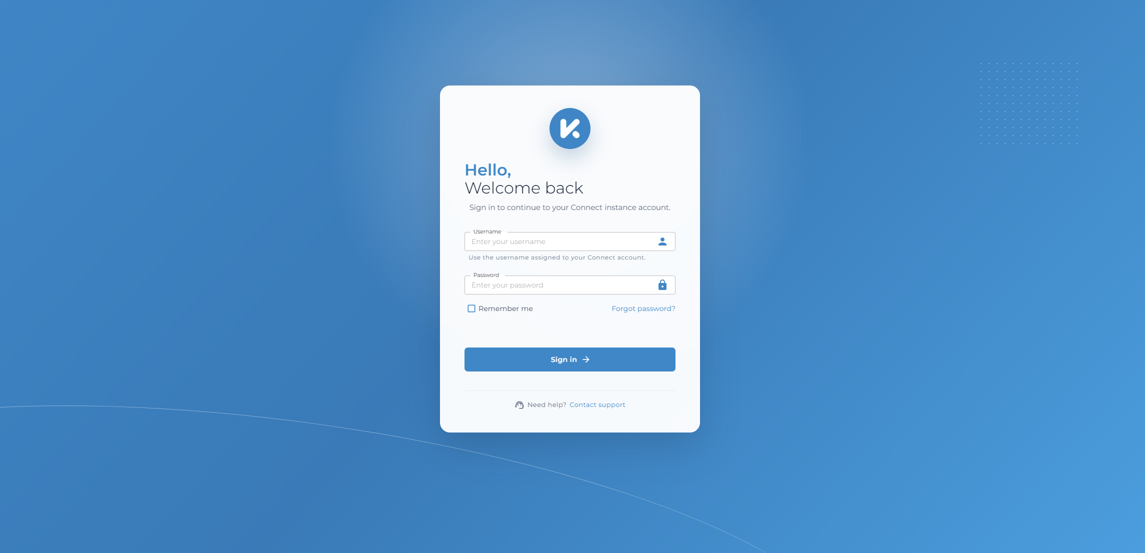 Login screen