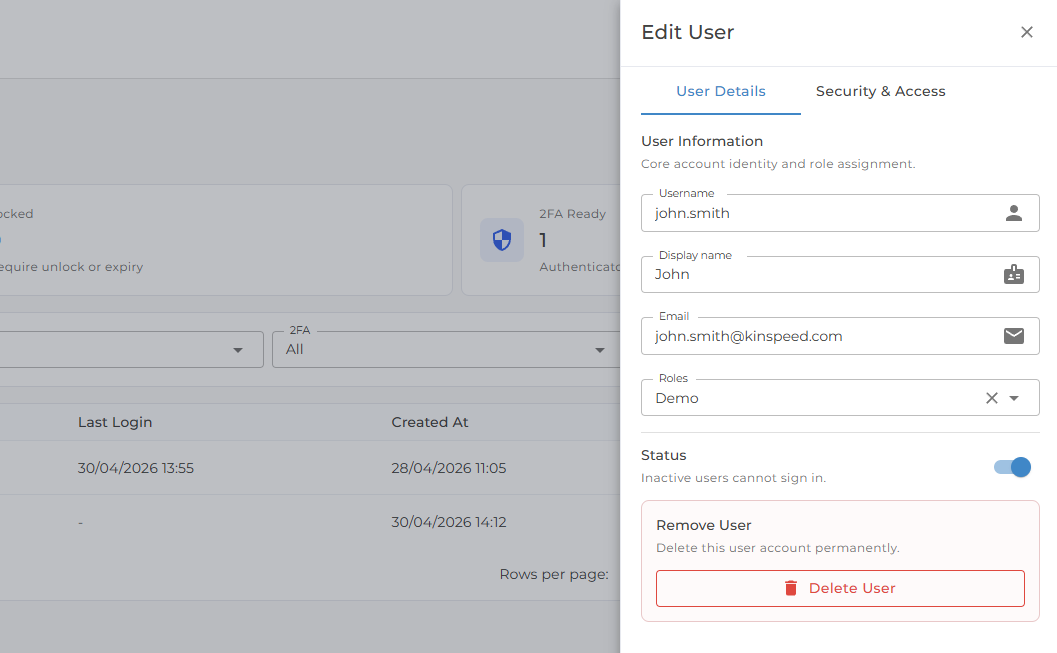 Edit user dialog