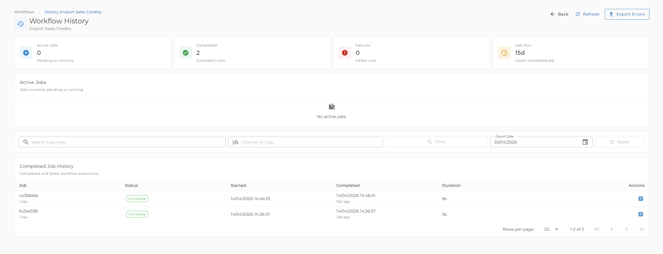 Workflow history view